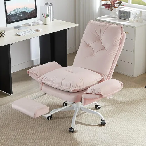 Vista 11 de Bestier Silla Criss Cross con reposapiés, Silla de oficina de espalda alta con piernas cruzadas y brazos abatibles y asiento ancho, reclinable 135°
