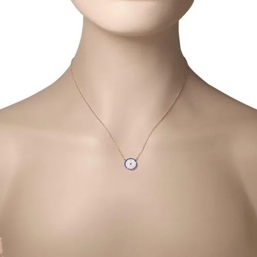 Vista 4 de Collar con colgante de plata de ley 925 con diseño de ojo malvado Hamsa blanco y azul CZ