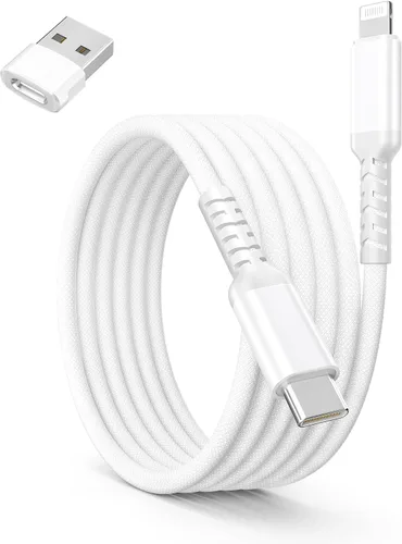Vista 10 de Basesailor - Cable cargador corto de 1 pie para iPhone 14 13, cable USB C a Lightning con adaptador USB A, cable de carga rápida para Apple iPhone