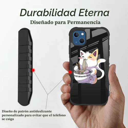 Vista 3 de Funda compatible con iPhone 13/14, a prueba de golpes, arañazos, diseño Kawaii de gato, color negro Anime Gato Kawaii
