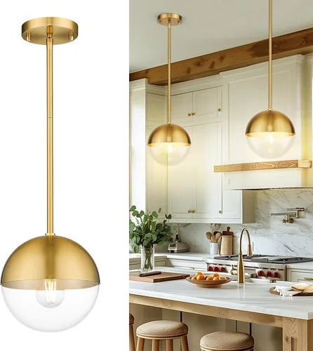 Vista 11 de LMS Lámpara Colgante de Mediados de Siglo de 6 Pulgadas, Lámparas Colgantes de Color Negro Mate con Cristal de Globo Blanco, Lámparas de Techo