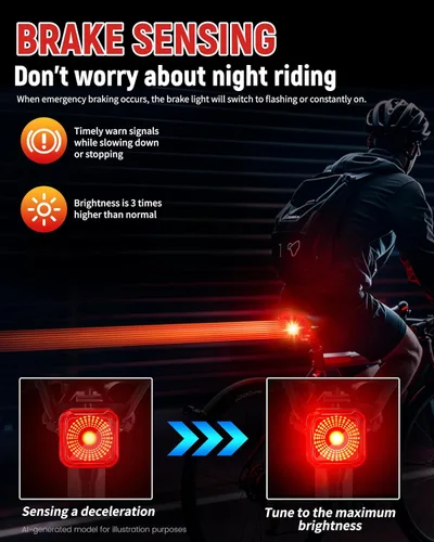 Vista 3 de DARKBEAM Luz trasera de bicicleta con pantalla LED, 6 modos de luz recargable USB-C, luz trasera de bicicleta impermeable IP55 para conducción