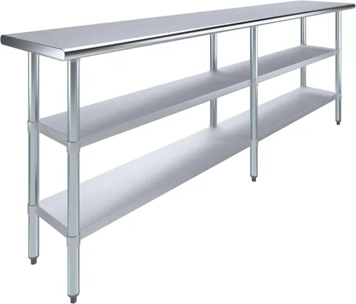 Vista 12 de Mesa de trabajo de acero inoxidable con 2 estantes Mesa de utilidad de metal Utilidad comercial y residencial NSF