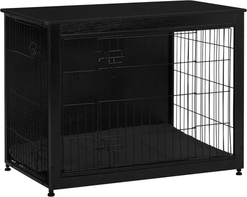 Vista 44 de DWANTON - Perrera con cojín, de madera, con puertas dobles, para interiores, S, M, L, 27.2 pulgadas de largo, negro
