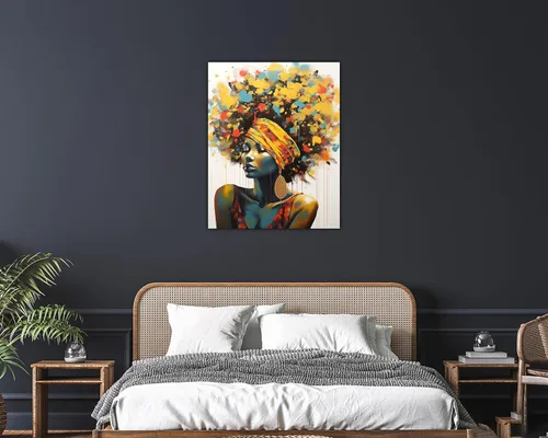 Vista 81 de Arte de pared afroamericano, decoración de rey y reina bailarín negro para sala de estar, arte de pareja de amor negro para dormitorio, lienzo