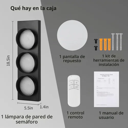 Vista 5 de yeesport Lámpara de Pared con Señal de Tráfico, Luz LED de Tráfico Retro con Control Remoto, Luz de Stop para Dormitorio Infantil, Luz Decorativa
