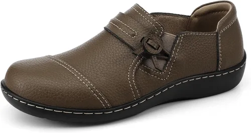 Vista 2 de LAZYPOP Mocasines de cuero clásicos y cómodos para mujer, bonitos zapatos de vestir informales, ligeros, para caminar, zapatos planos
