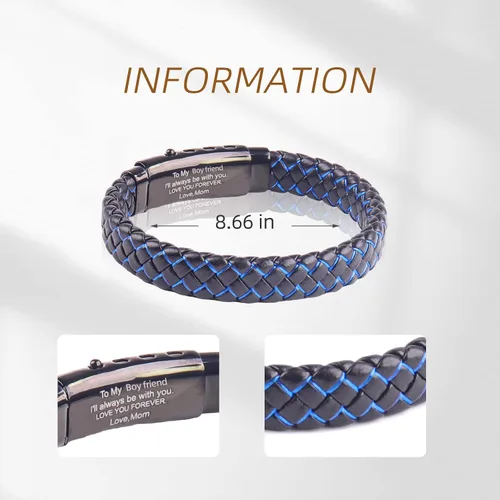 Vista 10 de Pulsera de cuero trenzado con texto en inglés «Love You Forever» para hombres y niños, pulsera inspiradora de acero inoxidable, pulsera de cuero