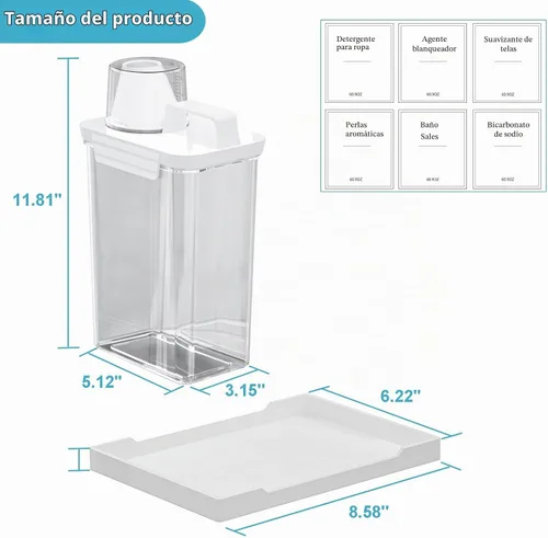 Vista 6 de Dispensador de Detergente para Ropa de 61 OZ, Paquete de 2 Dispensadores de Detergente Líquido, Dispensadores de Detergente de Plástico para Polvo