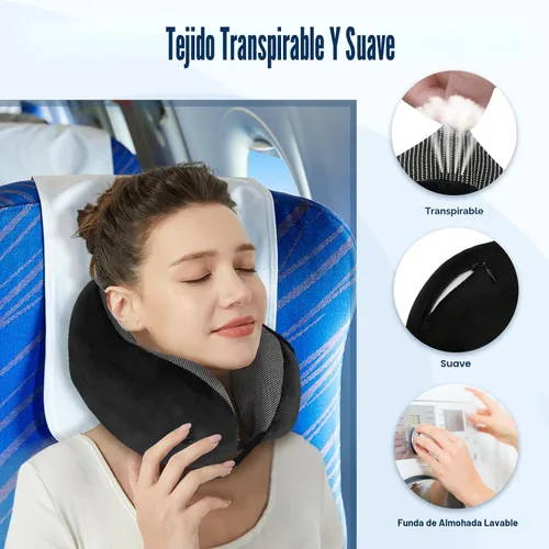 Vista 6 de Cirorld - Almohada de cuello para viajes, almohadas de viaje para aviones, 100% espuma viscoelástica para cuello, almohada de vuelo ajustable