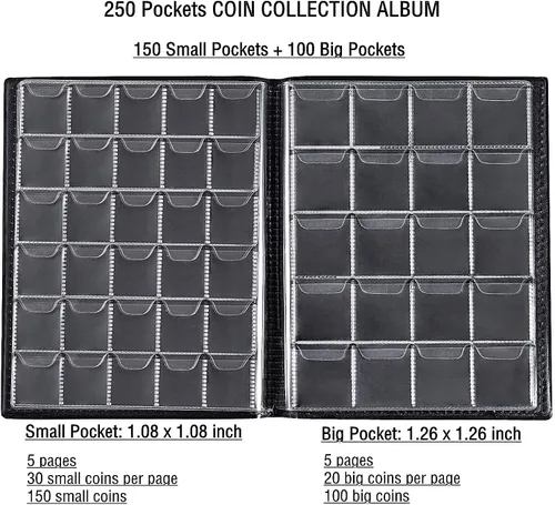 Vista 2 de Ettonsun Álbum de 250 bolsillos para coleccionar monedas, colección de monedas, suministros para coleccionistas Negro