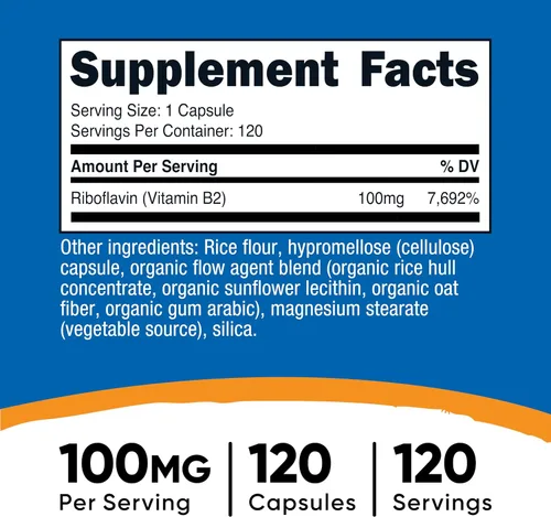 Vista 2 de Nutricost Vitamina B2 (Riboflavina) 100mg, 120 Cápsulas - Sin Gluten y Sin OGM
