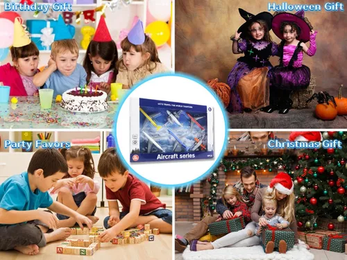 Vista 7 de Crelloci Toy Airplane Paquete de 6 Mini Aviones Fundidos a Presión, el Set de Juego Incluye Planeador y Aviones de Aerolíneas para Favores de Fiesta