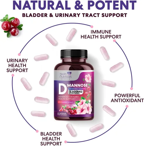 Vista 7 de Suplemento de D-manosa – 1,300 mg de manosa D orgánica por porción con extracto de arándano orgánico – Soporte urinario y vejiga natural de acción