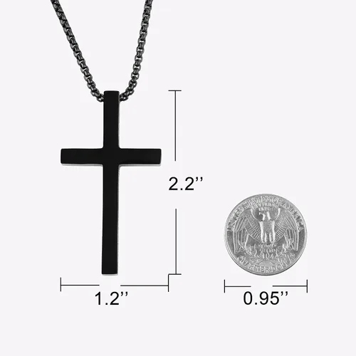 Vista 4 de Collar con dije de cruz cristiana para hombre de acero inoxidable chapado en oro o plata, o negro religioso y minimalista, para joyería de bautismo