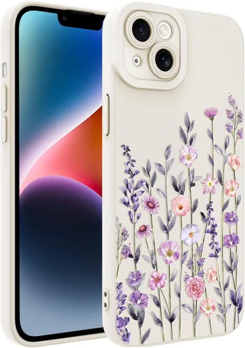 Vista 193 de Magnético para iPhone 13 con protector de pantalla [Compatible con MagSafe] Diseño de patrón floral de flores bonitas, funda delgada a prueba
