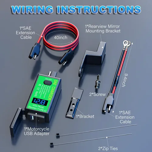 Vista 9 de YONHAN Cargador de teléfono USB para motocicleta de 4.8 A, adaptador SAE a USB con voltímetro e interruptor de encendido/apagado, carga rápida