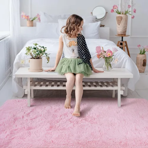 Vista 180 de Softlife Alfombra naranja para dormitorio, alfombra de felpa esponjosa para sala de estar para niñas, alfombra lanuda para niños, alfombra suave