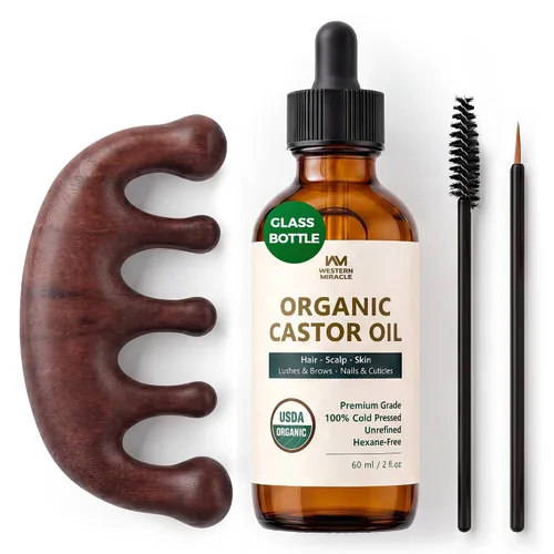 Vista 8 de Aceite de ricino orgánico prensado en frío USDA para cabello, pestañas