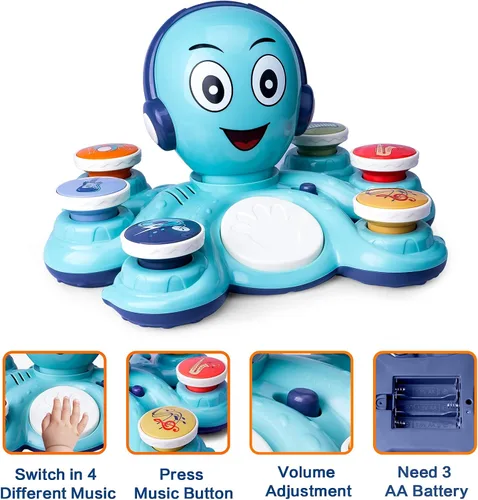 Vista 3 de Juguetes musicales para bebés, juguetes de aprendizaje para niños pequeños, juguetes musicales de pulpo, juguetes educativos musicales para niños