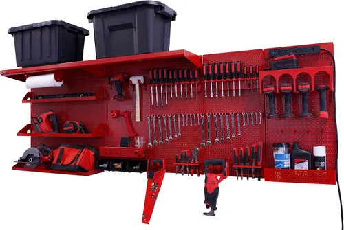 Vista 29 de OmniWall Weekend Warrior Ultimate Tool Kit - Sistema de Almacenamiento de Pared de Tablero de Clavos de Metal de 96" x 32" Negro/Naranja