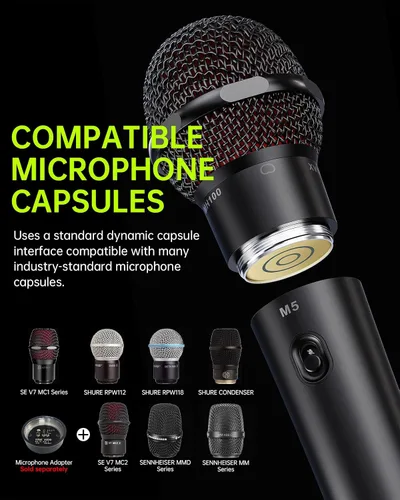 Vista 5 de Sistema de micrófono inalámbrico profesional M5, +6 dB incorporado Ganancia