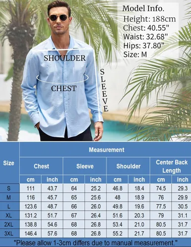 Vista 6 de COOFANDY Camisa casual de manga larga con botones para hombre, camisa de verano para playa, boda