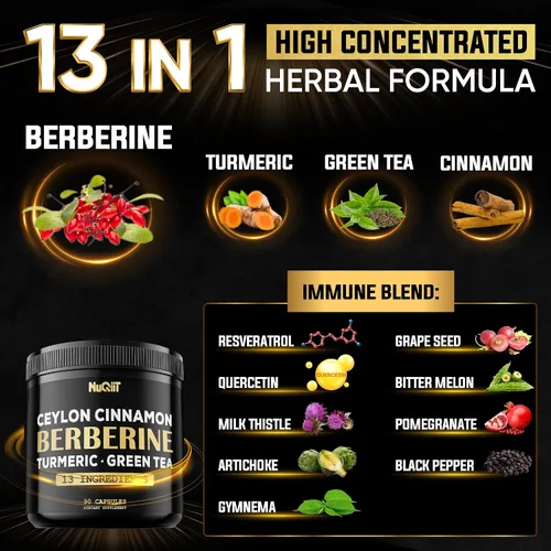 Vista 3 de Suplemento de berberina. Curcumina de cúrcuma añadida, té verde y más - Apoya la salud del corazón, el manejo del cuerpo y el sistema inmunológico