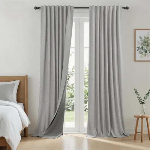 Vista 13 de KOUFALL - Cortinas de medio estilo francés de lino para ventana, juego de 2 cortinas cortas de 40 pulgadas de longitud, para privacidad, cortinas