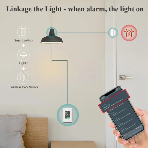 Vista 5 de LANBON Interruptor inteligente de alarma LCD L8, interruptor inteligente de seguridad para el hogar y control de luz, sistema de alarma