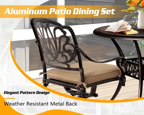 Vista 4 de TITIMO Juego de comedor, muebles de exterior, 5 piezas, para todo tipo de clima, aluminio fundido