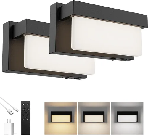 Vista 20 de Aplique de pared de batería cromado con interruptor de encendido/apagado, lámpara de pared LED de 8 pulgadas, pantalla acrílica, lámpara de pared
