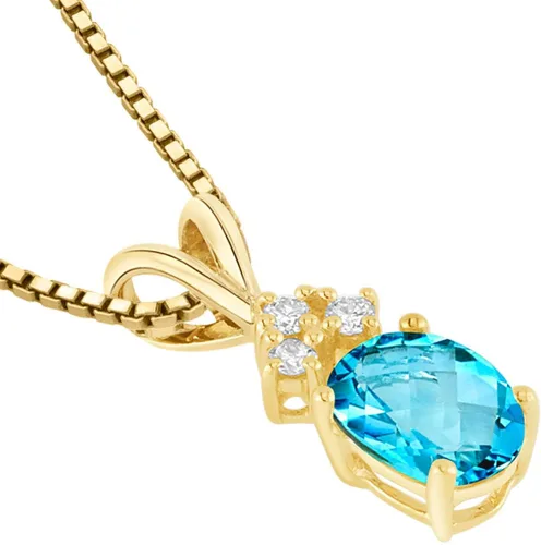 Vista 2 de Peora Colgante de topacio azul suizo con diamantes genuinos en oro amarillo de 14 quilates, delicado solitario, forma ovalada, 0.276x0.197 in, 1