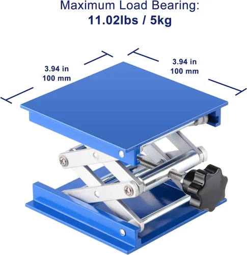 Vista 2 de Labasics Lab Jack, gato de laboratorio de aluminio anodizado de 4x4 pulgadas, mesa de soporte de laboratorio, plataforma de soporte de tijera