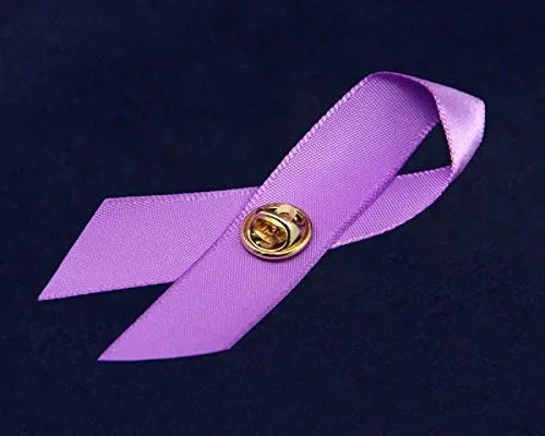 Vista 5 de Satin Purple Ribbon Awareness Pins Purple Ribbon Pins for Alzheimers, Domestic Violence, Epilepsy, Pancreatic Cancer, Lupus, Crohns Disease