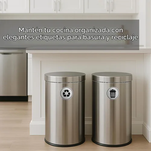 Vista 2 de Juego de 2 calcomanías para botes de basura, resistentes a la intemperie Calcomanías de vinilo impermeables para contenedores de reciclaje y cubos