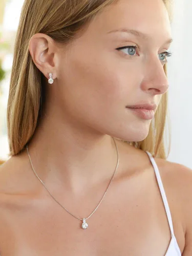 Vista 2 de Mariell Delicado juego de collar y aretes de circonita cúbica de corte redondo para novias, damas de honor o uso diario, Metal Gema, Circonita cúbica