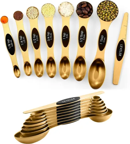 Vista 14 de ChefAide Paquete de 8 Cucharas Medidoras Magnéticas de Acero Inoxidable, de Doble Cara, Apilables, Cucharadita y Cucharada Medidoras Ajustables
