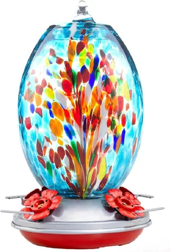 Vista 11 de Muse Garden Comedero de vidrio para colibríes para exteriores, comedero de colibríes de vidrio soplado de 27 onzas, regalo único para mamá, mujeres