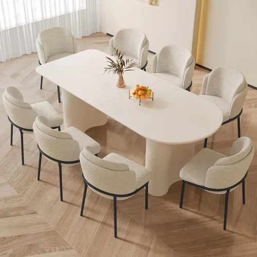 Vista 30 de Mesa de comedor negra de 55 pulgadas, una mesa rectangular de extremo redondeado con patas de diseño ondulado para cocina, comedor, oficina en casa