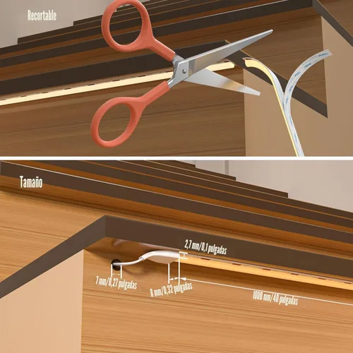 Vista 5 de Kit de iluminación LED para escaleras con sensor de movimiento inteligente KMG-3233, tira de luz LED cortable de 40" para luces de escalera LED