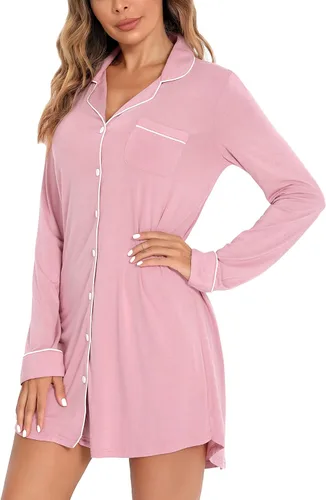 Vista 4 de Leikar Camisones para mujer, con botones, pijama, vestido de manga corta, ropa de dormir S-XXL