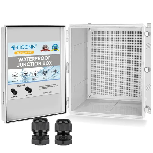 Vista 28 de TICONN - Caja de conexiones eléctricas impermeable IP67 con carcasa de plástico ABS con tapa con bisagras con placa de montaje, soportes de pared