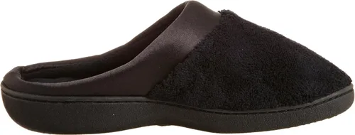 Vista 6 de Isotoner pantuflas tipo zueco con puño de satén, de algodón con bucles finos para mujer