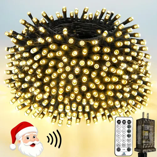 Vista 24 de Luces de Navidad controladas por voz con control remoto, cadena de 300 luces LED de 99 pies para interiores y exteriores con 12 modos, 3