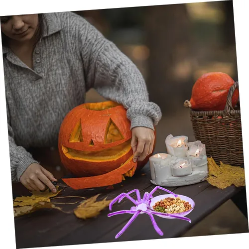Vista 4 de Alipis Plato de araña, bandeja de servir en forma de araña de Halloween, plato de frutas de plástico, bandeja decorativa de postre para decoración