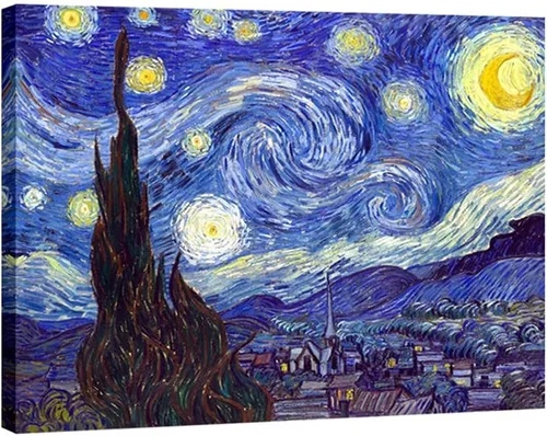 Vista 4 de Wieco Art Impresión en Lienzo de Noche Estrellada de Van Gogh Reproducción de Pinturas al Óleo Impresión en Lienzo Moderna Obra de Arte Imágenes