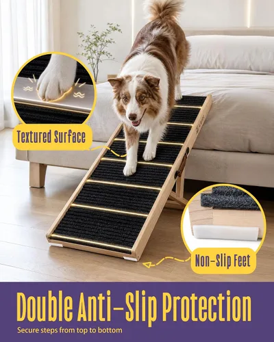 Vista 5 de Dog Ramp for Bed, Adjustable Pine Wood Ramp for Small & Medium Dogs
