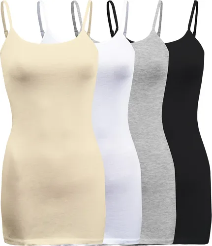 Vista 26 de ShezPretty - Camiseta sin mangas básica para mujer con tirantes tipo espagueti ajustables, 4 unidades Blanco/negro/blanco/negro