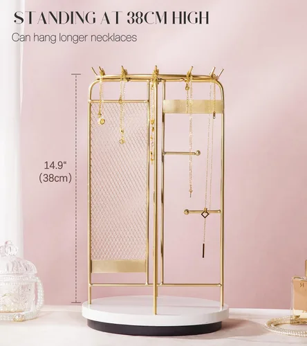 Vista 5 de Homde Soporte de joyería grande para tocador organizador de collar de aretes para mujeres modernas - Pulsera de reloj de metal Soporte giratorio que